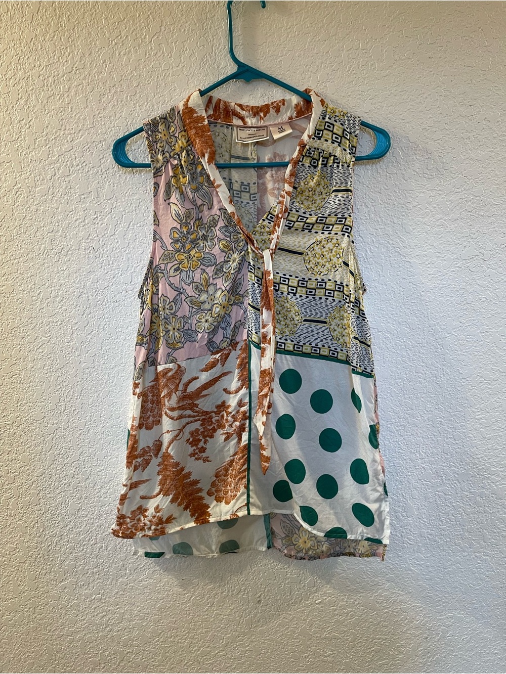 Moulinette Soeurs Multicolor Patchwork Sleeveless Camisole - Green/Orange/Pink